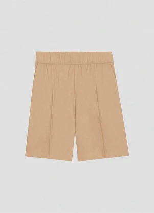 Cereja Rosa - Bermuda Feminina em Viscose Linho com Bolso Bege - CEREJA ROSA