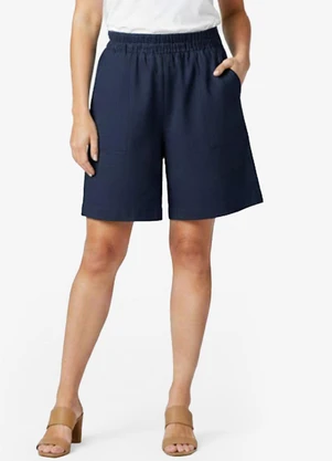 Infinita Cor - Bermuda Feminina Tecido Linho Azul - INFINITA COR