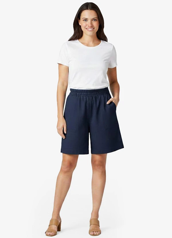 Infinita Cor - Bermuda Feminina Tecido Linho Azul 3