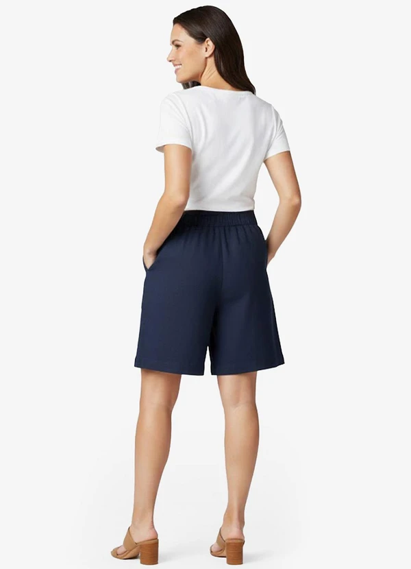 Infinita Cor - Bermuda Feminina Tecido Linho Azul 4