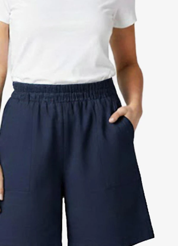 Infinita Cor - Bermuda Feminina Tecido Linho Azul 5