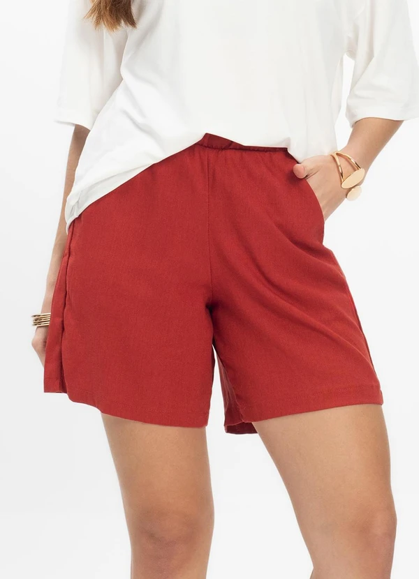 Infinita Cor - Bermuda Feminina Tecido Linho Rovitex Vermelho