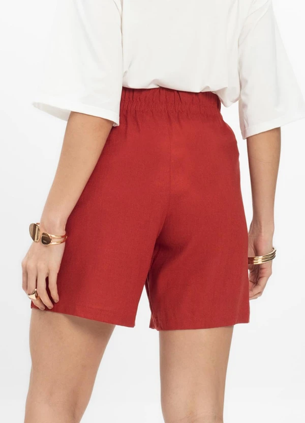 Infinita Cor - Bermuda Feminina Tecido Linho Rovitex Vermelho 2