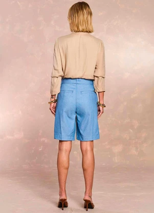 Doce Trama - Bermuda Jardim Boho em Denim Azul - DOCE TRAMA