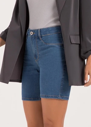 Lunender - Bermuda Jeans Ciclista com Cintura Média Azul - LUNENDER