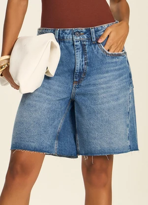 Doce Trama - Bermuda Jeans com Cintura Alta Azul - DOCE TRAMA