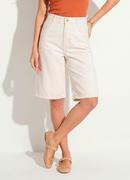 Bermuda Jeans Off White Cintura Alta Modelagem Reta 100% Algod�o