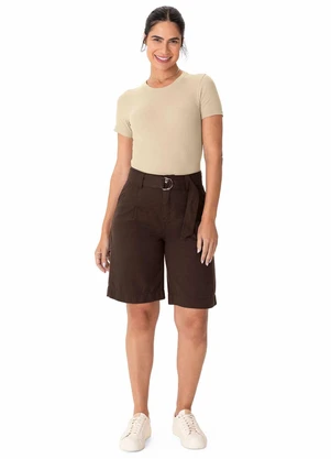 Malwee - Bermuda Jorts em Sarja Marrom Escuro - MALWEE