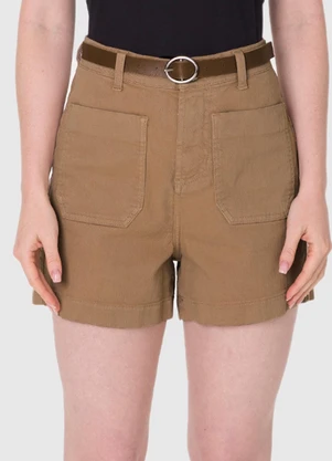 Malwee - Bermuda Mom Cintura Alta em Sarja Cáqui - MALWEE