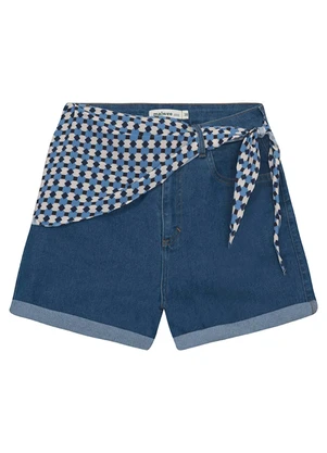 Malwee - Bermuda Mom Jeans com Lenço Azul - MALWEE