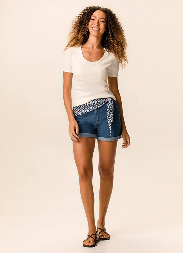 Malwee - Bermuda Mom Jeans com Lenço Azul