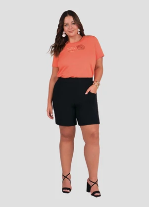 Cereja Rosa - Bermuda Plus Size em Alfaiataria com Bolso Preto - CEREJA ROSA