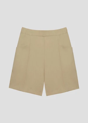 Cereja Rosa - Bermuda Plus Size em Alfaiataria com Bolsos Bege - CEREJA ROSA