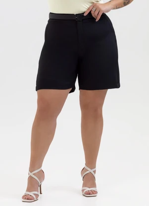 Habana - Bermuda Plus Size em Alfaiataria Preto - HABANA