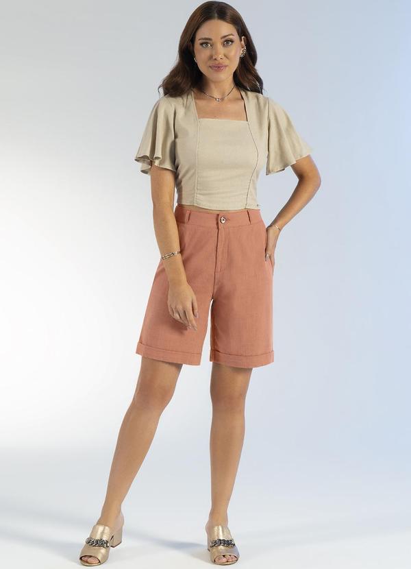 Gris - Bermuda Tradicional de Cintura Alta Marrom 2