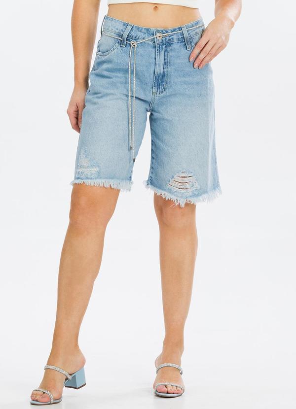 Rafree - Jorts Jeans com Fio de Cristal Opcional Azul