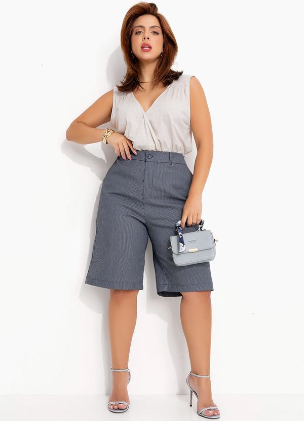 Quintess - Jorts Listrado Azul em Sarja 10