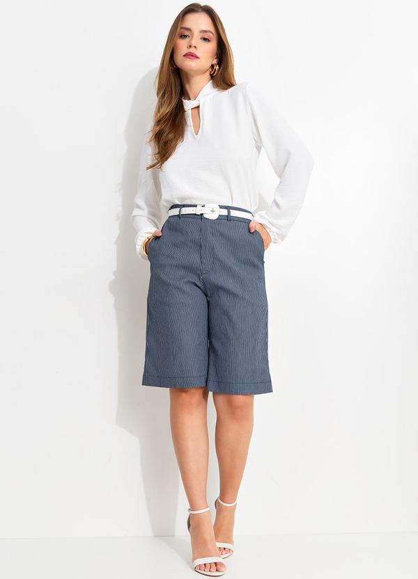 Quintess - Jorts Listrado Azul em Sarja 5