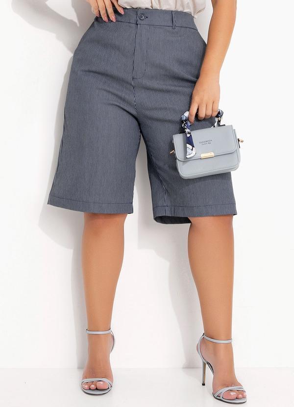 Quintess - Jorts Listrado Azul em Sarja 8