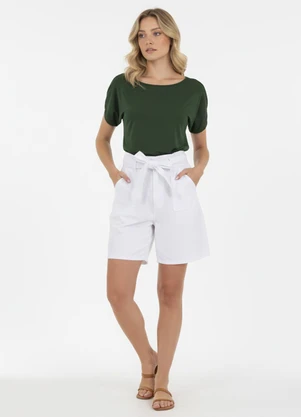 Quintess - Short Branco em Sarja com Bolsos - QUINTESS