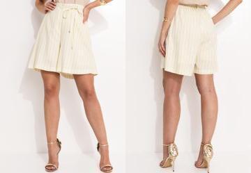 Short Listrado Verde em Linho