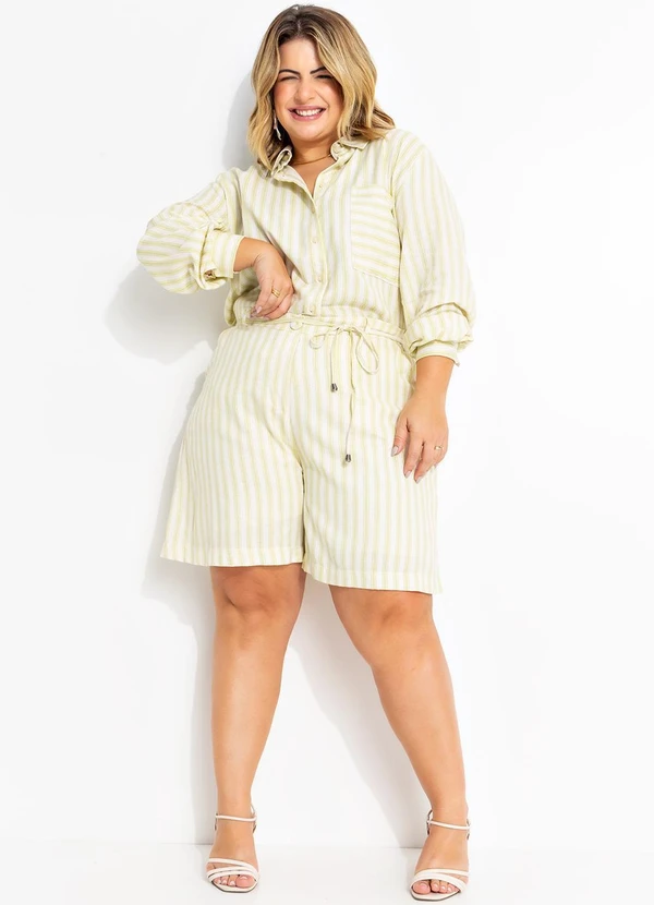 Quintess - Short Listrado Verde em Linho 12