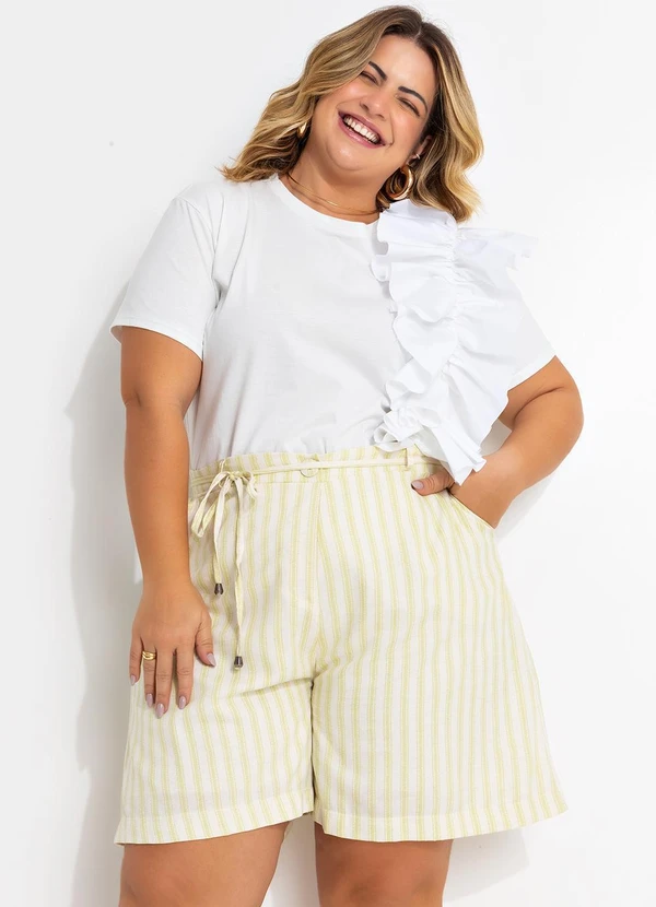 Quintess - Short Listrado Verde em Linho 14