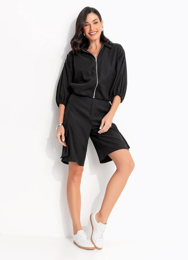 Quintess - Short Preto em Nylon Suede 10