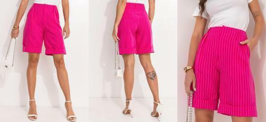 Short Risca de Giz Pink em Alfaiataria Risca de