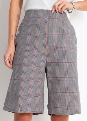 Short Xadrez Tartan Cinza em Tecido Sarjado