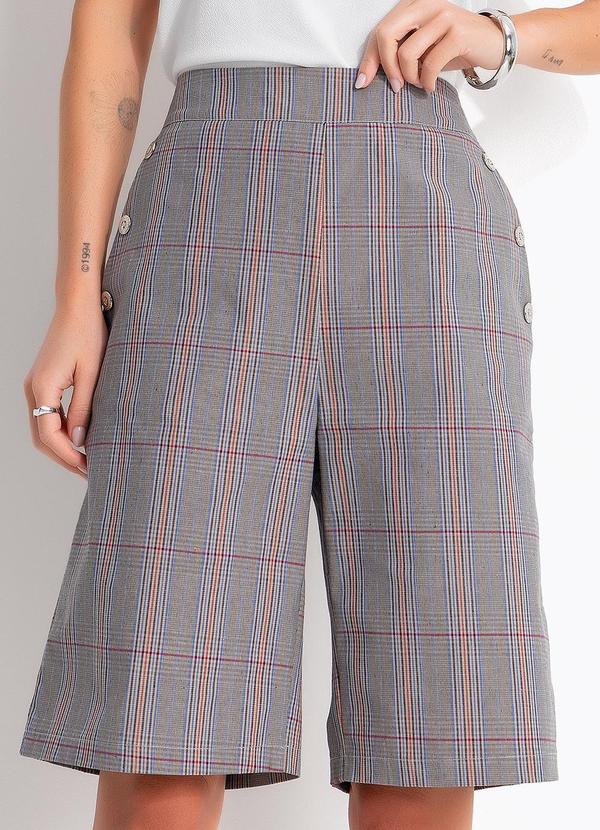 Short Xadrez Tartan Cinza em Tecido Sarjado