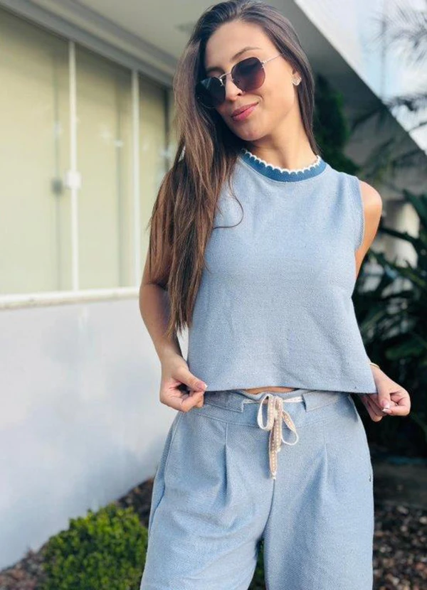 Doce Tom - Shorts de Moletinho com Amarração no Cós Azul 2