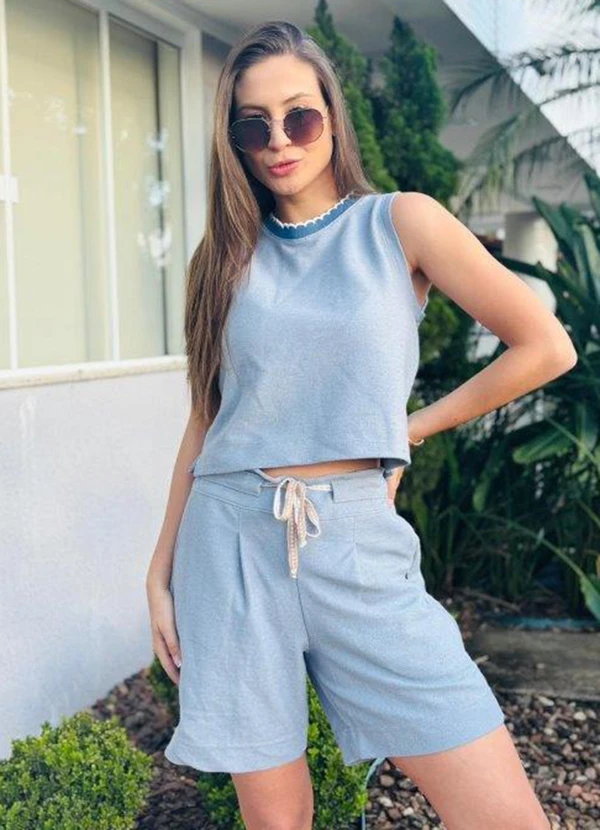 Doce Tom - Shorts de Moletinho com Amarração no Cós Azul 3