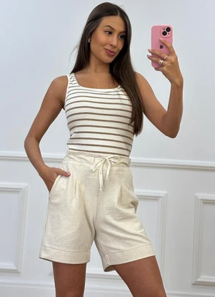 Doce Tom - Shorts de Moletinho com Amarração no Cós Bege - DOCE TOM