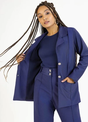 Soft Bonni - Blazer Adulto em Malha Sarjada Eco Azul - SOFT BONNI