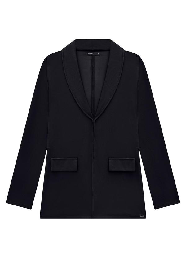Lunender - Blazer Alfaiataria em Malha com Lapela Preto