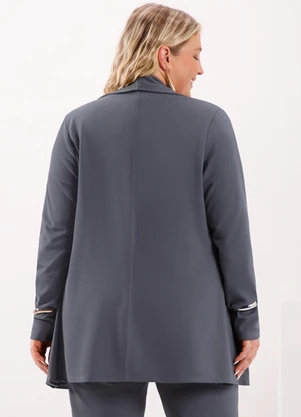 Lunender Mais Mulher - Blazer Alongado com Botão em Malha Diagonal Azul - LUNENDER MAIS MULHER