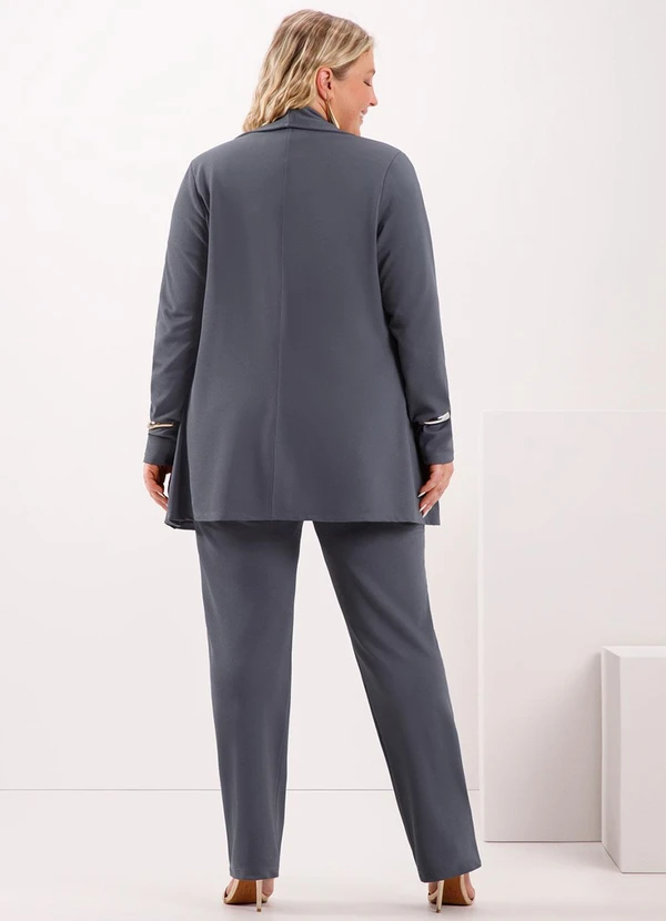 Lunender Mais Mulher - Blazer Alongado com Botão em Malha Diagonal Azul 4