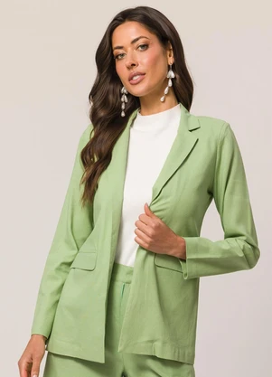 Doce Trama - Blazer Alongado em Plano Linen Verde - DOCE TRAMA