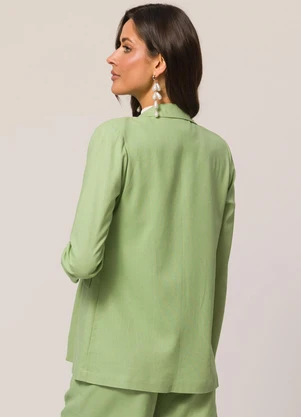 Doce Trama - Blazer Alongado em Plano Linen Verde - DOCE TRAMA