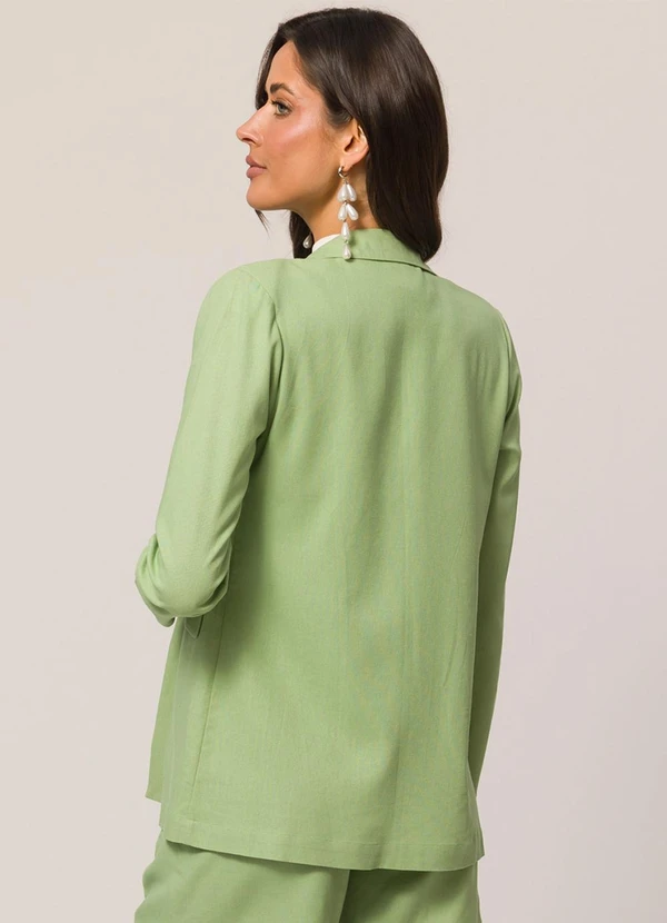 Doce Trama - Blazer Alongado em Plano Linen Verde 2