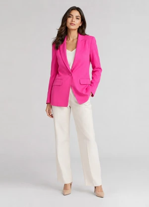 Rovitex - Blazer Alongado Feminino em Alfaiataria Rosa - ROVITEX