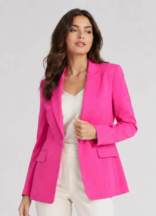 Rovitex - Blazer Alongado Feminino em Alfaiataria Rosa