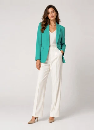 Rovitex - Blazer Alongado Feminino em Alfaiataria Verde - ROVITEX