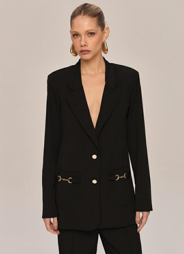 Carlota Costa - Blazer Alongado Liso Preto