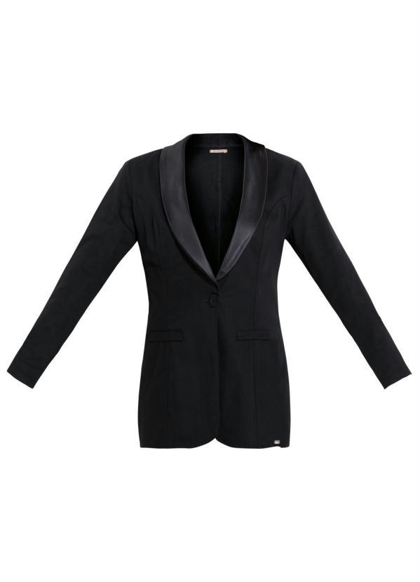 Quintess - Blazer Alongado Preto com Bolsos Decorativos 10