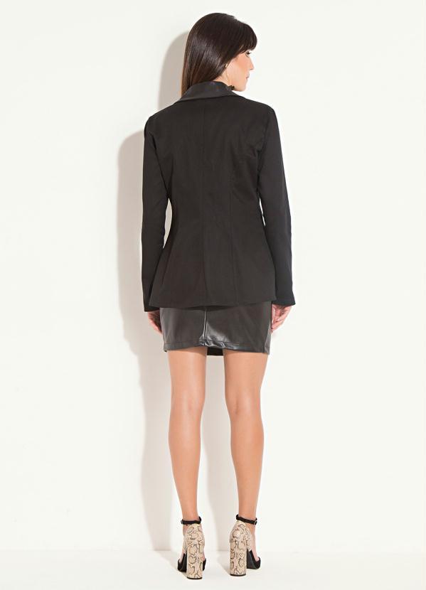 Quintess - Blazer Alongado Preto com Bolsos Decorativos 5