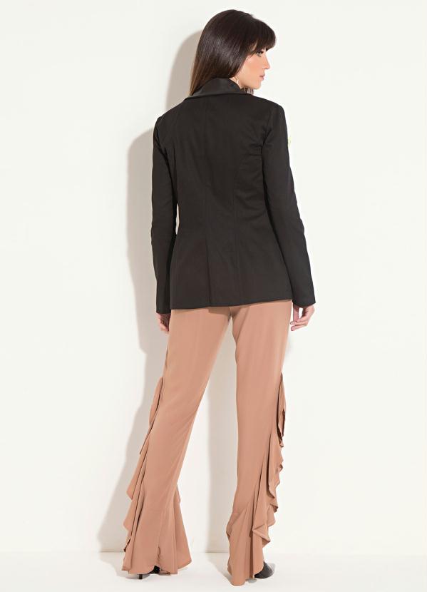 Quintess - Blazer Alongado Preto com Bolsos Decorativos 7