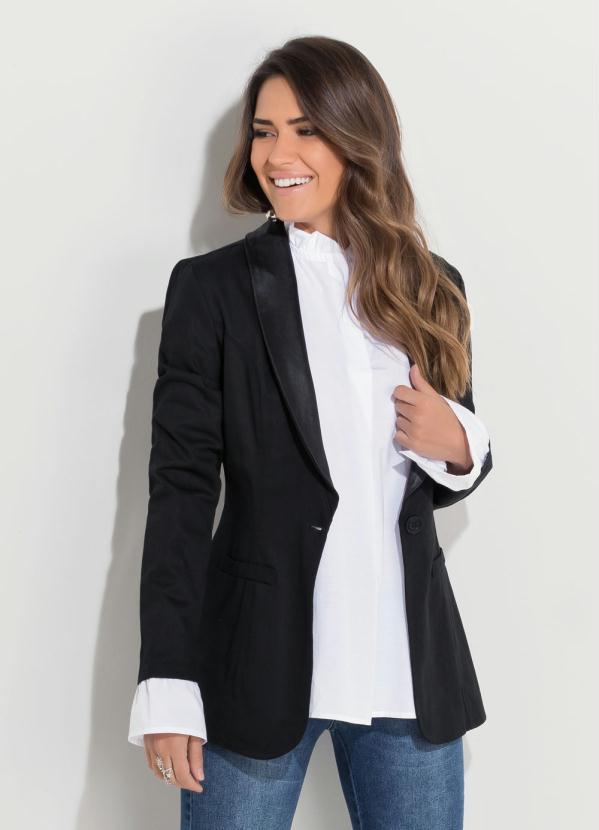 Quintess - Blazer Alongado Preto com Bolsos Decorativos 8
