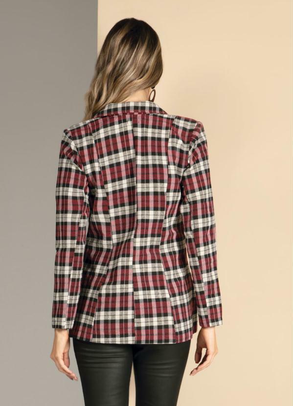 Quintess - Blazer Alongado Xadrez Bordô com Faixa 2